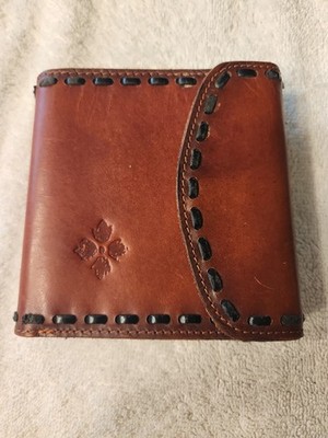 Patricia Nash Cognac Tooled Leather Reiti Wallet Bifold & Kiss lock pocket