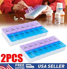 2 Pcs Weekly Pill Box Organizer Twice A Day 7 Day AMPM Organizer Case Medicine