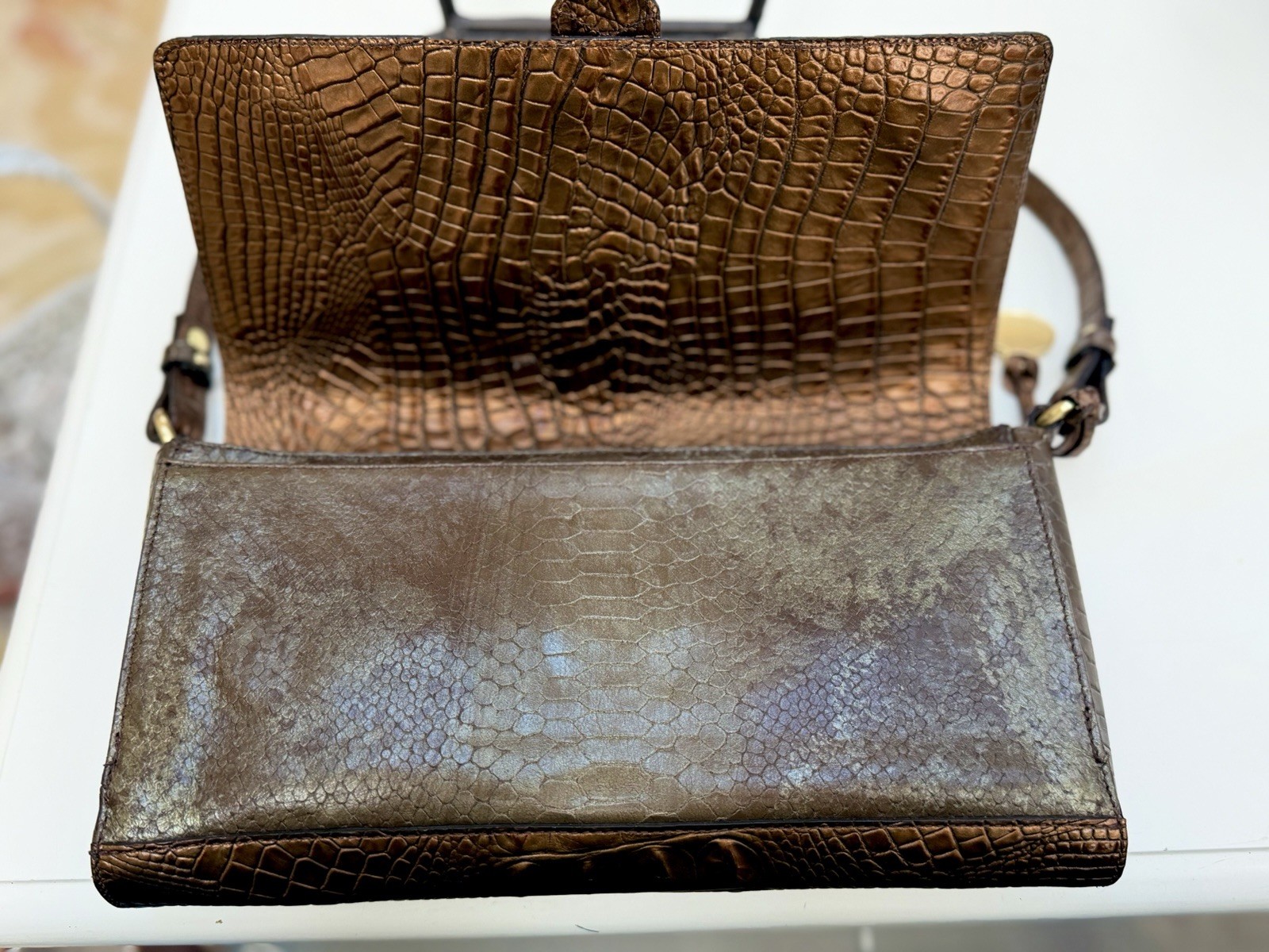 🤎 Brahmin Bryn Python Flap Shoulder Bag Clutch O… - image 4