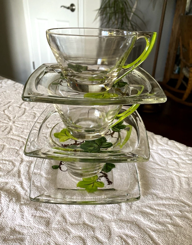 COPOS E PIRES QUADRADOS DE VIDRO TRANSPARENTE VINTAGE HAZEL ATLAS FRANTASIA GAY FAD IVY ~3 CONJUNTOS - Imagem 2 de 4