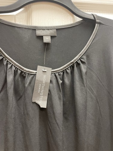 NWT Worthington 3X Black Chiffon Blouse With Faux Leather Details Pit 25. 29L - Picture 3 of 8