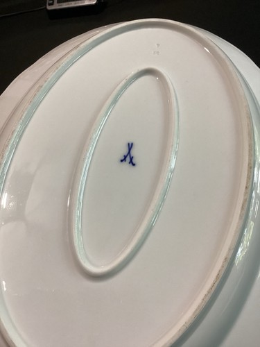 Antique Meissen Porcelain Cobalt & Gold Rim 14” X 10” Oval Platter - Picture 7 of 7