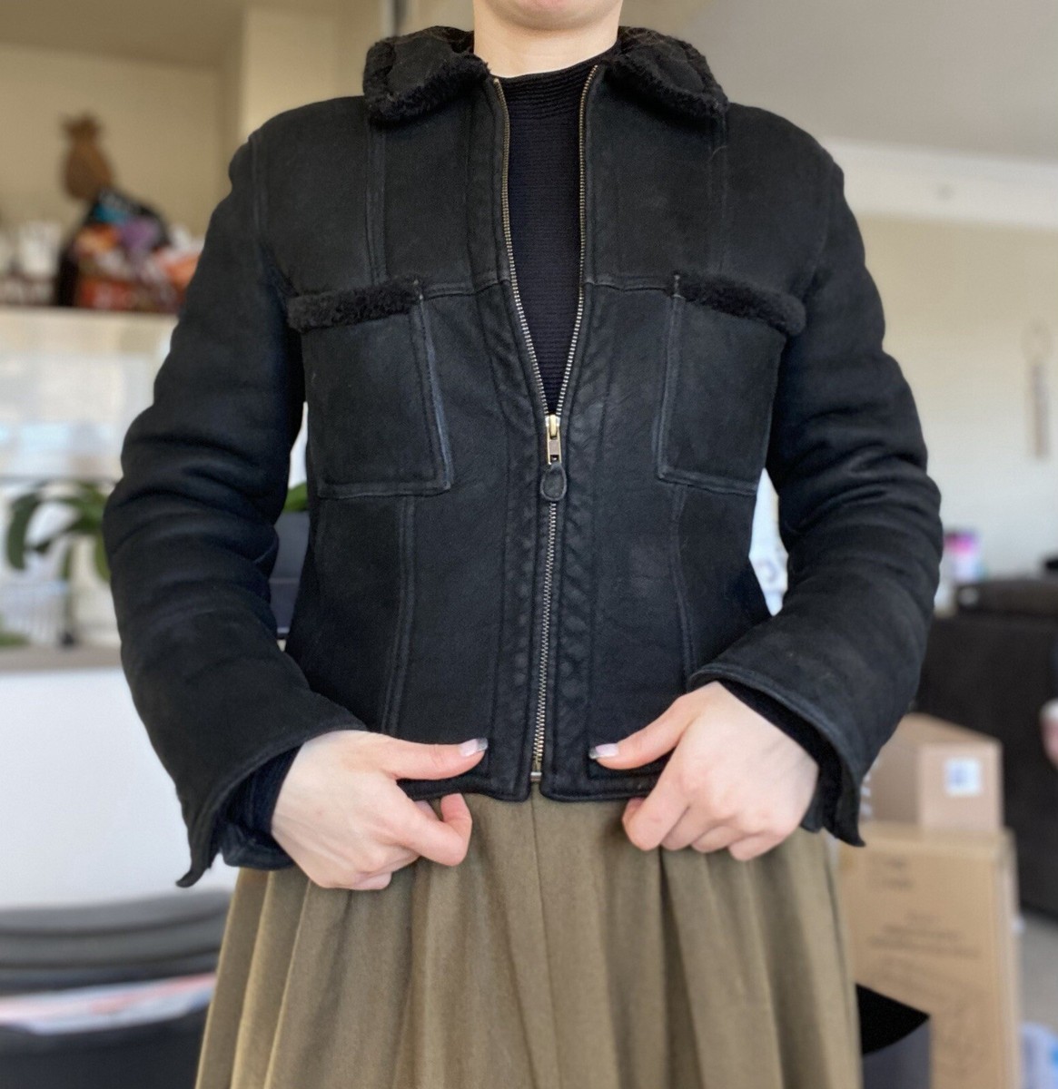Vintage Carlisle Black 100% Merino Sheep Skin Jacket Size 6 | eBay