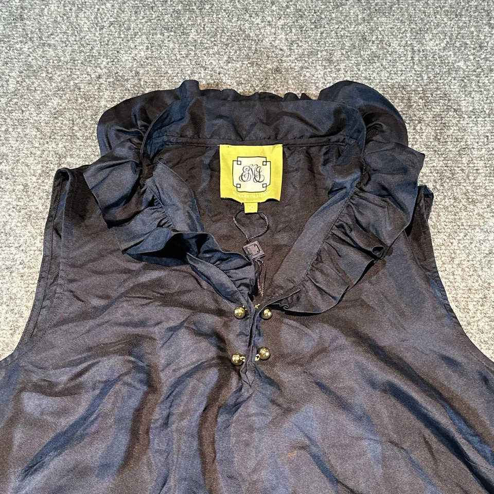Camisa Elizabeth McKay Mujer 10 Azul Seda Sin Mangas Volantes Cuello Blusa Foto 3 de 4