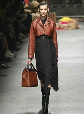 Trussardi 1911 Brown Leather Black Wool Coat 42 6