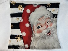 Santa Claus Whimsical Vintage Christmas Throw Pillow Cover Holiday Home Decor