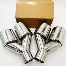 2pcs Quad 4 Outlets Stainless Exhaust Tip 2.5 Inlet Staggered Double Wall