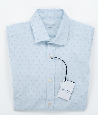 caliban dress shirts CALIBAN Wash & Wear Striped Light Blue Dress Shirt Cotton Slim Fit 15 3/4 40