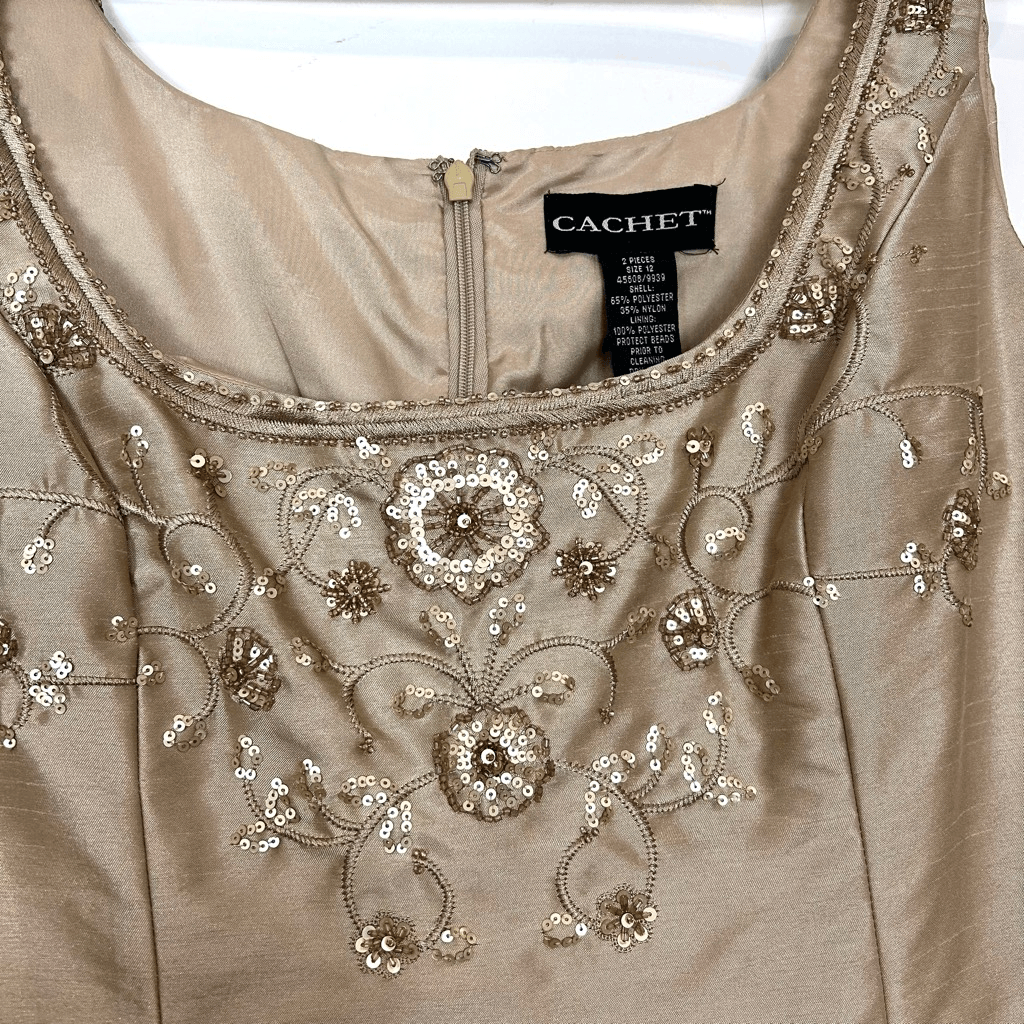 その他 Coo Cachet Mini Dress Women's Size 12 Beige Beaded Embroidered