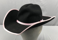 M F Western Products Wool Hat Black Pink Trim Western Cowboy Youth Size Medium