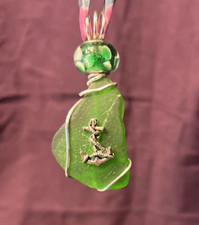 Wrapped Sea Glass Pendant with Anchor - New 