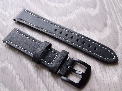 Premium Quality Thick Black Soft genuine Leather Watch Strap