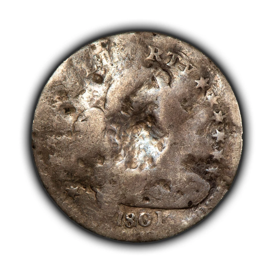 Medio centavo de plata busto drapeado 1801 H10c - fecha clave nítida completa baja - SKU-B4695 Foto 2 de 4