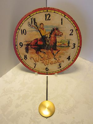 WALL CLOCK PENDULUM WILD WEST Nursery CHILD Timeworks Storytime Collection 13'' W