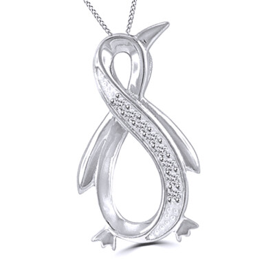 0.10 Ct  Diamond Penguin Infinity Pendant w/18'' Chain in Gold Plated $151.75