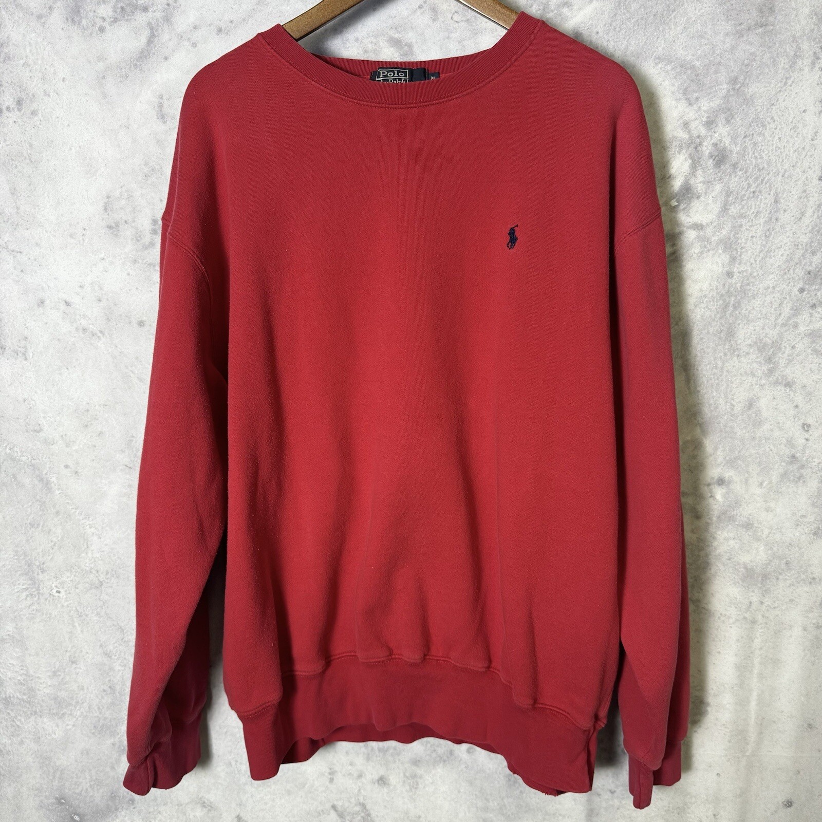 Felpa Polo Ralph Lauren Vintage Adulto XL Rosso Crew Ricamata Piccolo Pony