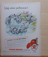 1955 magazine ad for Texaco - Dalmatian puppies go skating, Lively Performance