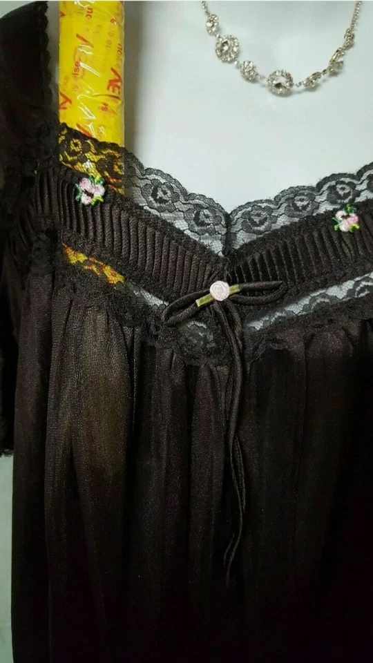 Camisón Comfort Choice Marrón Manga Corta Larga NYLON TALLA 4X BUSTO 70" Foto 3 de 4