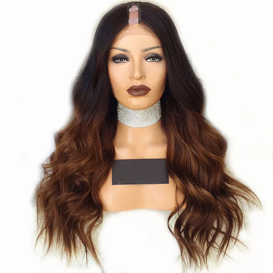Brown Ombre U Part Wig Human Hair Wavy Virgin Indian Remy  display picture 2