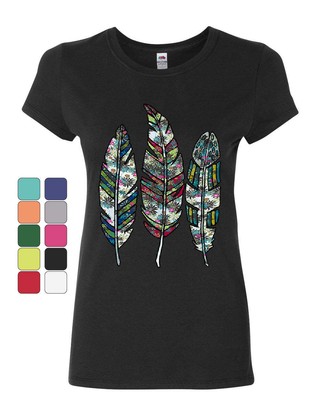 Three Feathers Women's T-Shirt Cute Nature Wildlife Ornament Colorful Shirt