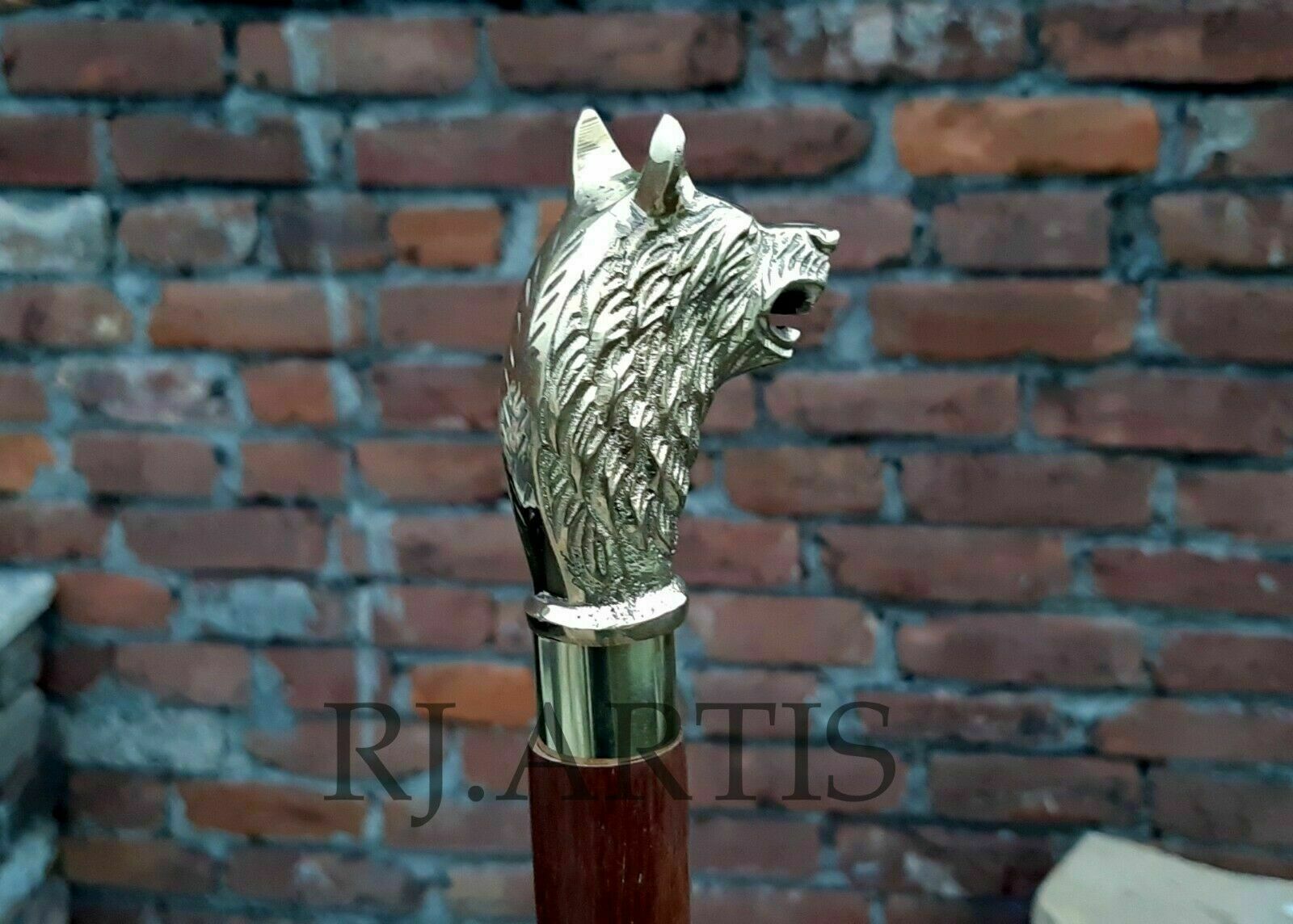 Handmade Walking Stick Solid Brass DRAGON Head Ha… - image 10