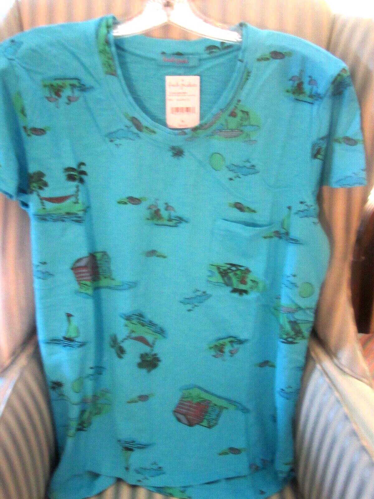 T MAGLIETTA ""BEACHY KEEN"" DI DESIGN JANEY SLUB NUOVA CON ETICHETTE... STILE LUSINGHIERO. (XL)