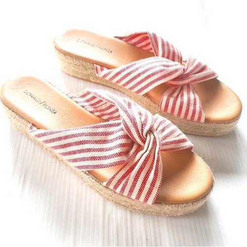 DONALD PLINER Chatcha rot gestreifte gewebte Espadrille Plateau Sandalen Größe 11