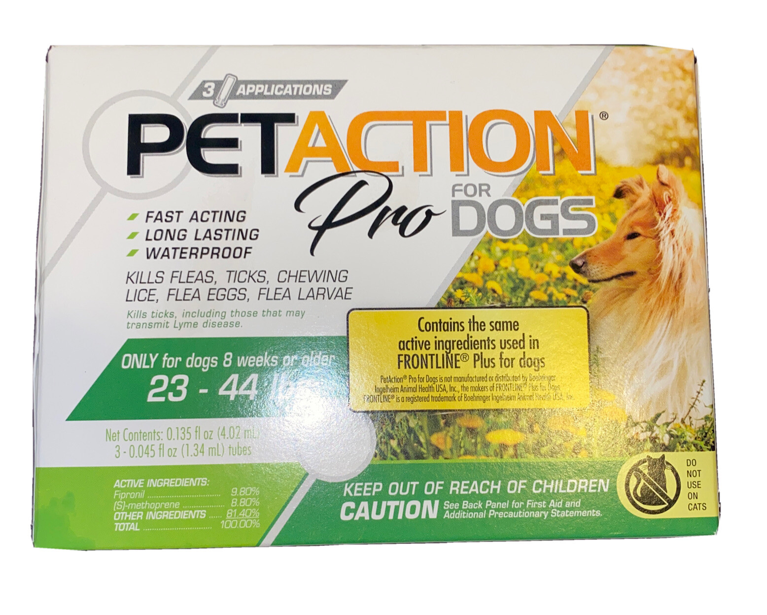 NEW PET ACTION PRO FOR DOGS 2344LBS FLEA, TICK, LICE 3 APPLICATION BOX