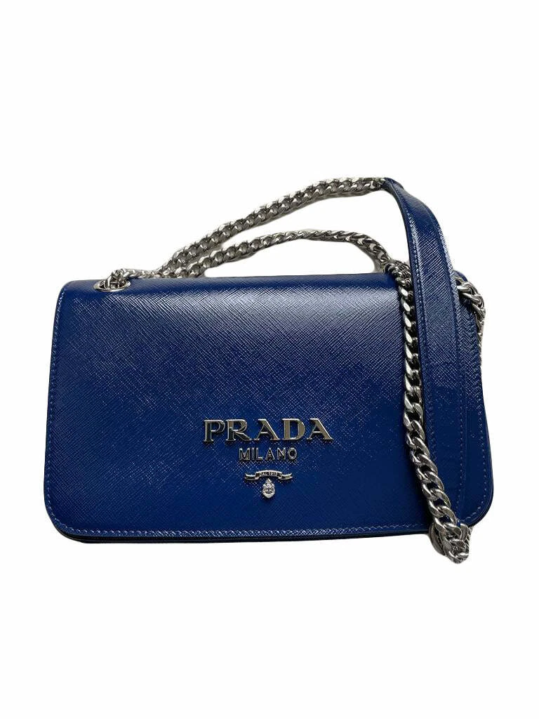 Prada Pattina Patent Saffiano Leather Shoulder Bag Ink Blue