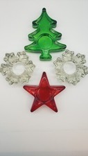 Lot 4 Heavy Glass Christmas Votive Tealight Candle Holders Tree Star Snowflakes