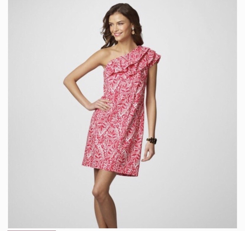 lily pulitzer clam shell jessy one shoulder dress pink white