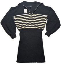 FOREVER 21 Women Large Black Vanilla Striped Loose Lapel Sweater Mini Dress NEW