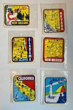Lot 6 vtg US State Travel Water Slide Decals Alabama NV CA Biloxi New Orleans NM