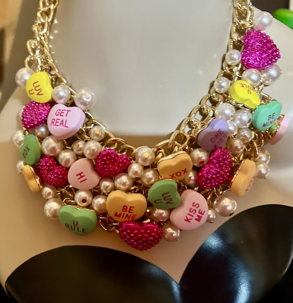 Betsey Johnson Think Pink Sweetheart Statement Necklace With