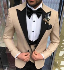 Designer Beige Tuxedo Wedding Suit Party Suit Fit Slim Fit