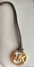 NEW Michael Kors MK Logo Taupe Charm on Leather Strap/Handbag Fob