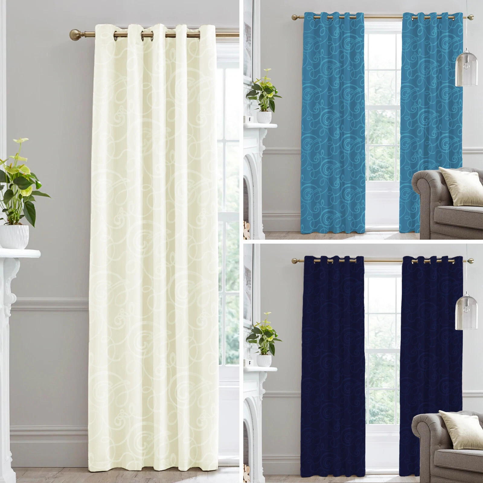 Clearance Swirl Light Weight Ring Top Lined Pair Of Curtains - Free Postage