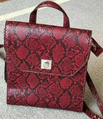 Alfani Backpack Embossed Snake-Skin Vegan Leather Red Black