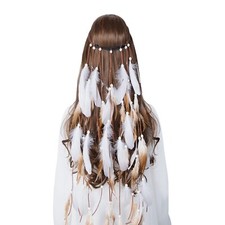 AWAYTR Hippie Feather Headband Boho Headdress Feather Crown Elastic Gypsy Fes...
