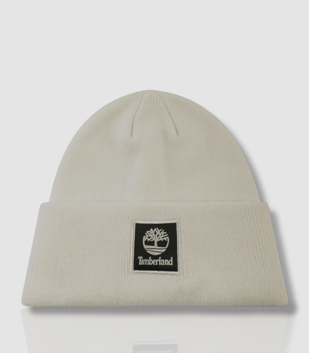 $45 Timberland Women's Ivory Classic Tonal Patch Cuffed Beanie Hat