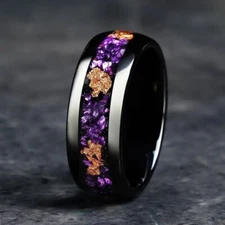 8MM Fashion Men Women Black Purple Gold Stainless Steel Band Ring