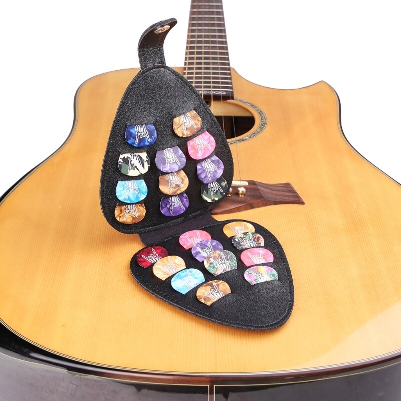 PU Leather Guitar Pick Holder Bag Holds 22Pcs Various Thickness