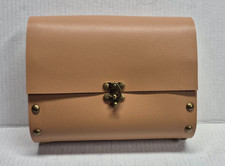 Fantasy Hip Pouch in Tan Bonded leather w/ stained wood sides and brass hardware