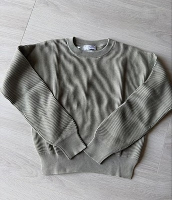 BRUNELLO CUCINELLI Rippstrick Rundhals Pullover Khaki Baumwolle XS Neu