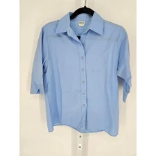 Haband! Women's Plain Blue 3/4 Sleeve Button Down Collared Casual Top Size S