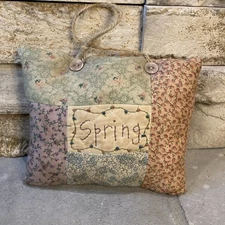 Primitive Stitchery Pillow Bowl Filler Wall Hanging Patchwork Handmade “Spring”