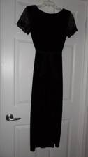 Womens Vintage ROBBIE BEE Size 8 Long Black Velvet Lace Sleeve Column Gown DRESS