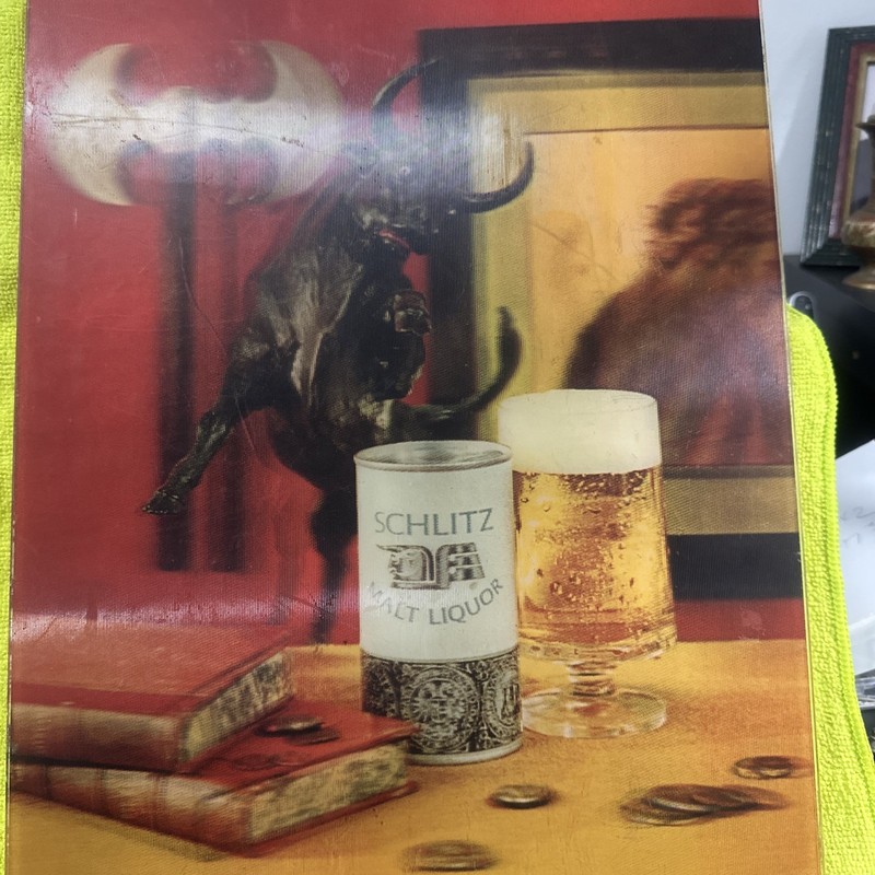 VINTAGE  1960 SCHLITZ MALT LIQUOR 3D FLICS FRAMED ARTWORK.