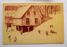 Ice skaters by mill skating vintage Christmas Greeting Card *VV20