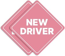 New Driver Car Sign - Sticker or Magnet  Reflective Magnet Light Pink, 2 Pack